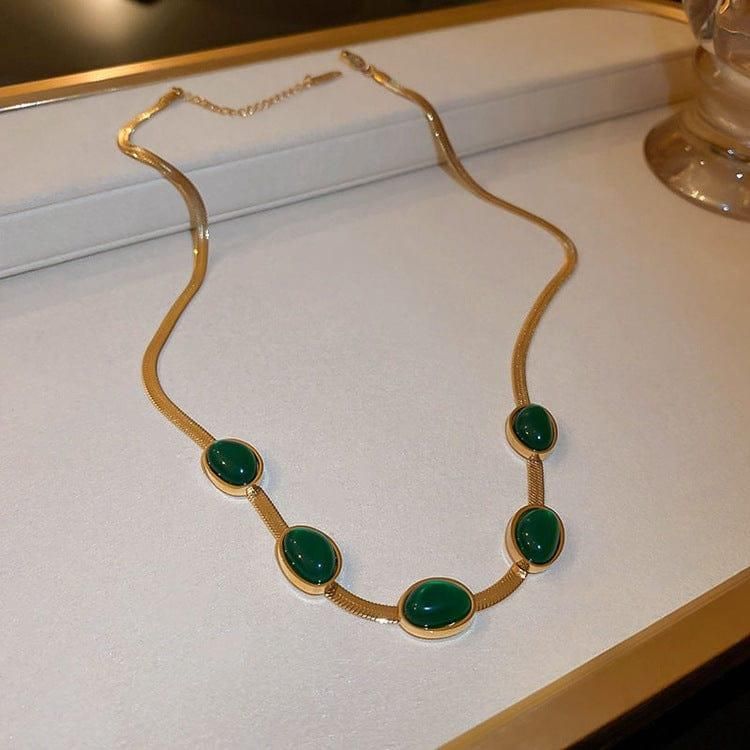 Trendy Green Crystal Pendant Necklace Set With Bracelet